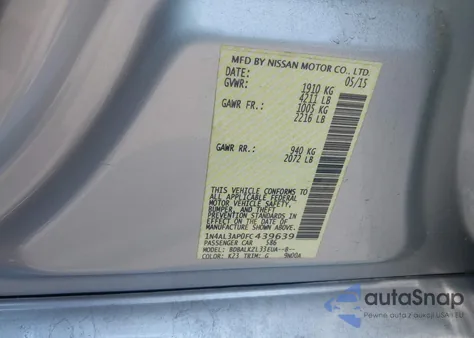 2015 Nissan Altima 2.5 Sv z USA, uszkodzony, nr VIN 1N4AL3AP0FC439639